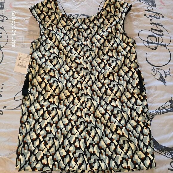 Zara Basic Abstract Geometric Print Sleeveless Blouse Size XS Multicolor - Picture 1 of 6